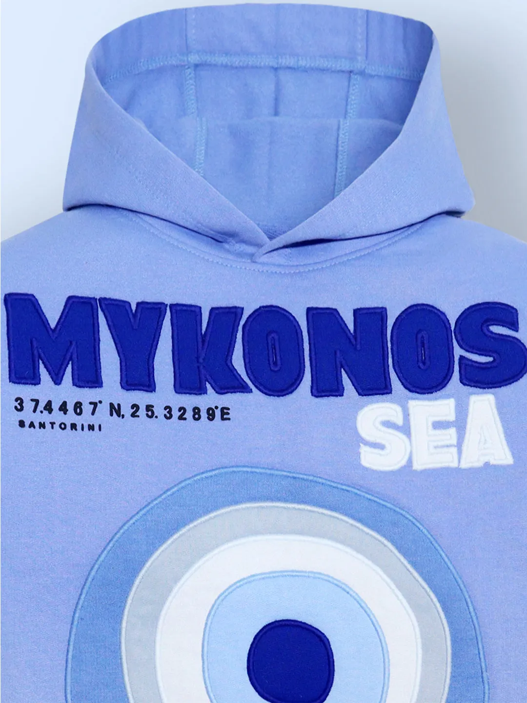 Cherry Crumble Blue Solid 100% Polyester Full Sleeves Hooded Casual Wear Easy Fit Applique & Embroidered Winter Hoodie For Boys & Girls