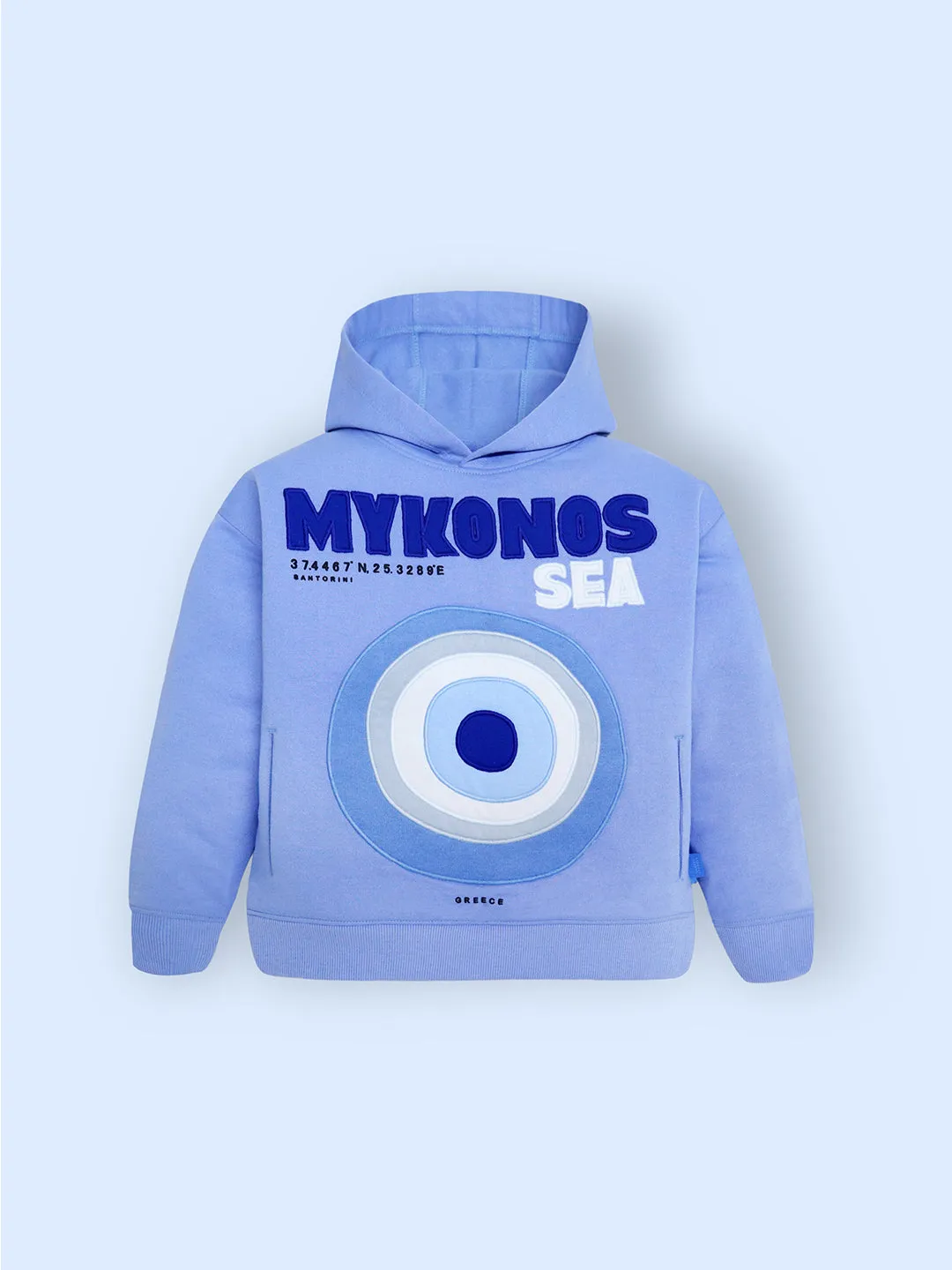 Cherry Crumble Blue Solid 100% Polyester Full Sleeves Hooded Casual Wear Easy Fit Applique & Embroidered Winter Hoodie For Boys & Girls