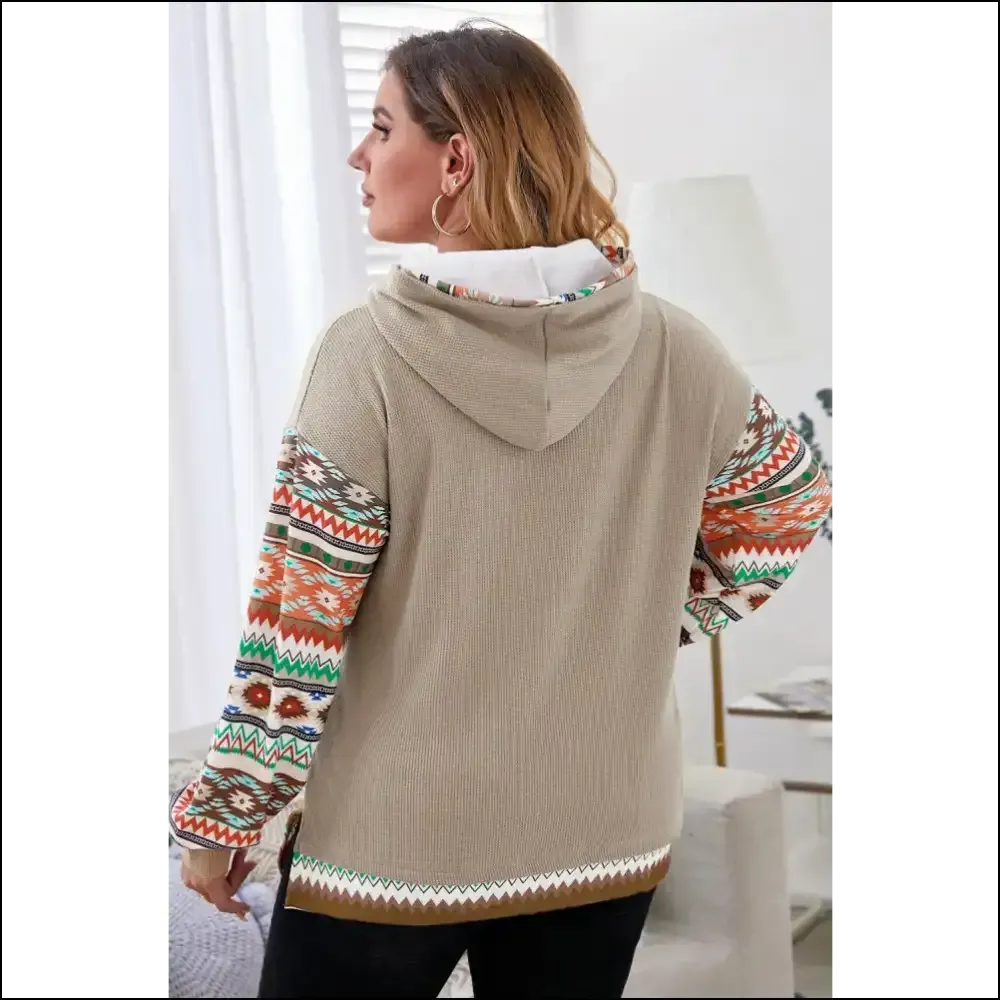 Chic Plus Size Waffle-Knit Geometric Hoodie