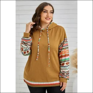 Chic Plus Size Waffle-Knit Geometric Hoodie
