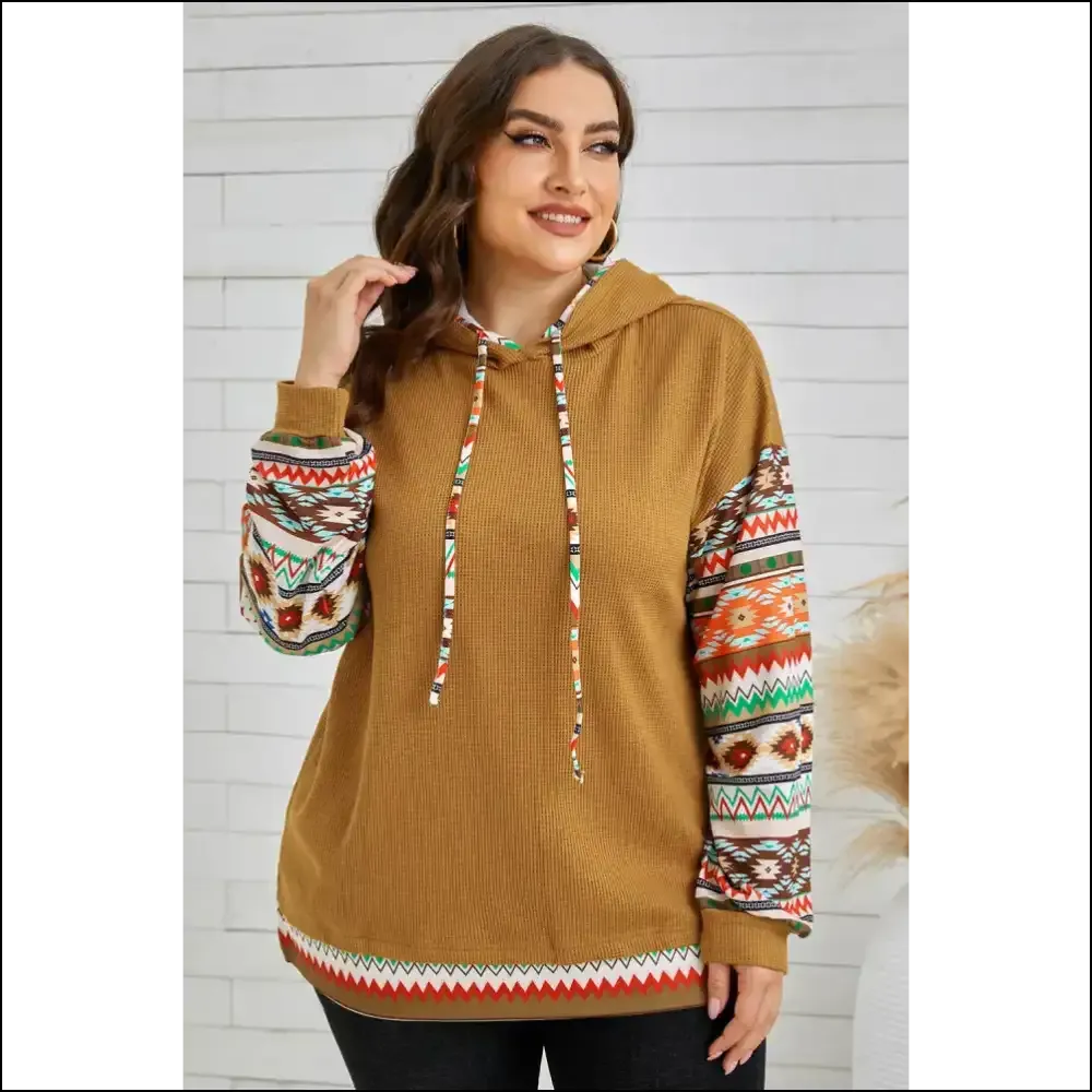 Chic Plus Size Waffle-Knit Geometric Hoodie