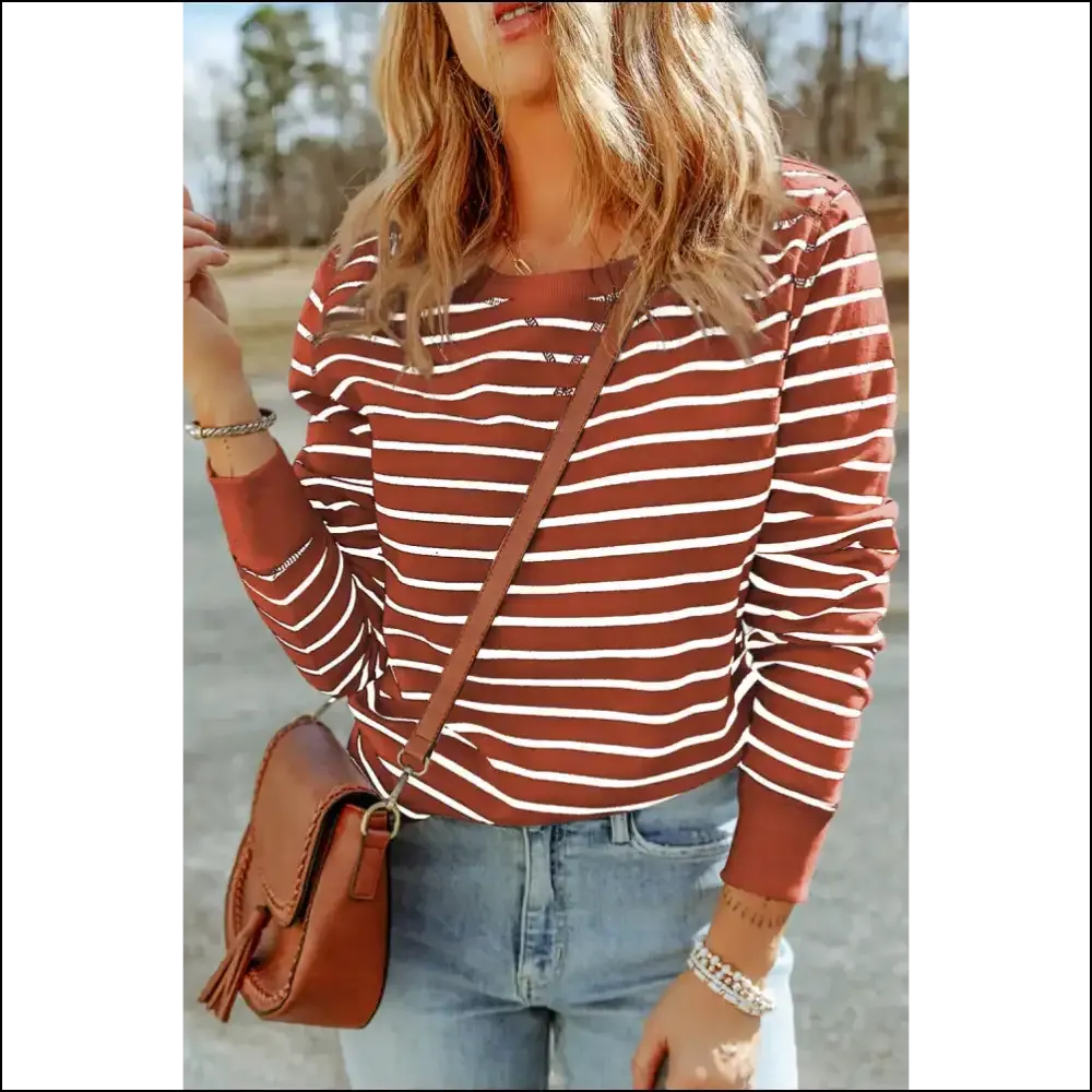 Chic Striped Long Sleeve Round Neck Top