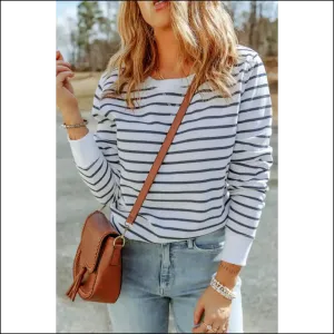 Chic Striped Long Sleeve Round Neck Top