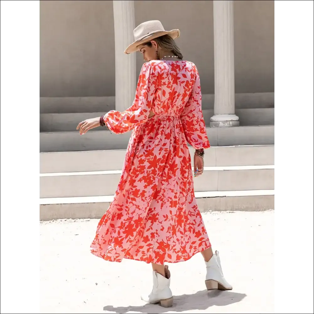 Chic Tied Cutout Printed Long Sleeve Midi Dress