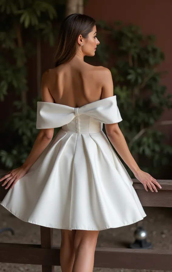 Chic White Mini Short Wedding Dress with a Satin Skirt for a Modern and Sophisticated Bridal Style