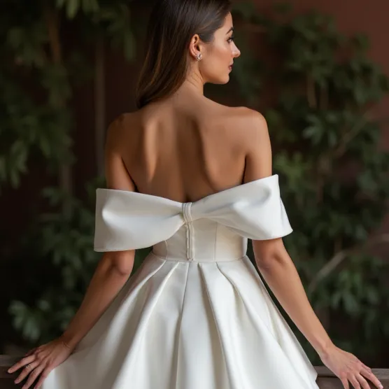 Chic White Mini Short Wedding Dress with a Satin Skirt for a Modern and Sophisticated Bridal Style