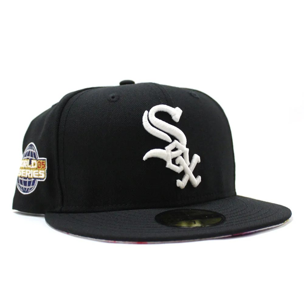 Chicago White Sox 2005 World Series New Era Fitted 59Fifty Hat (Glow in the Dark Logo Black Floral Under Brim)