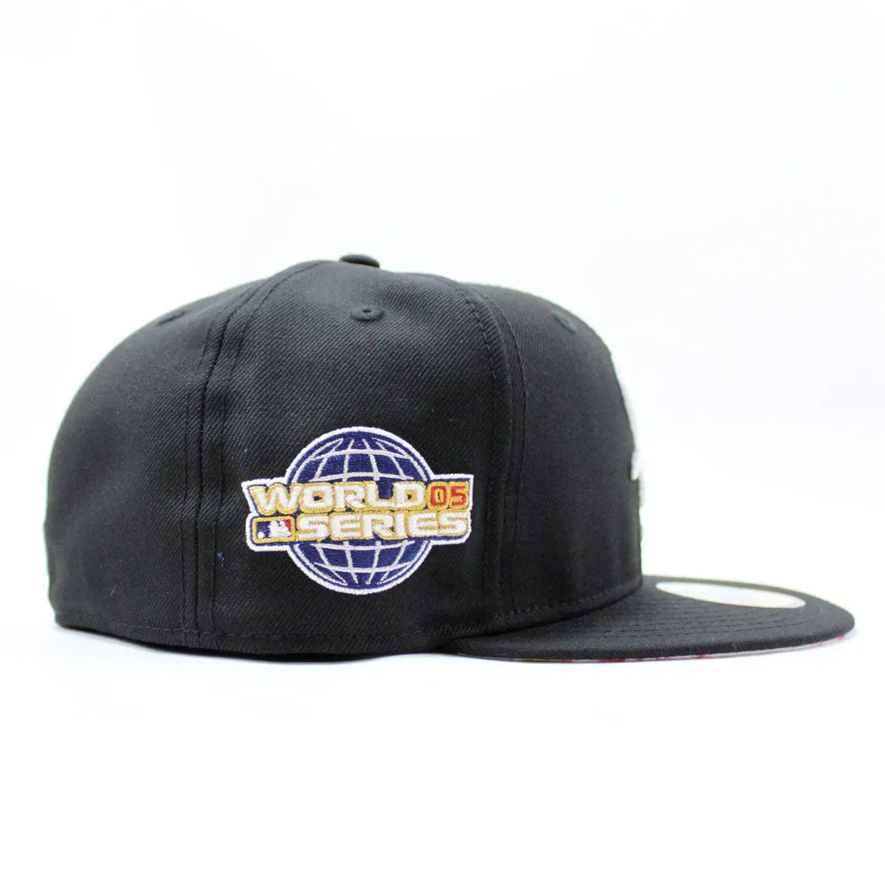 Chicago White Sox 2005 World Series New Era Fitted 59Fifty Hat (Glow in the Dark Logo Black Floral Under Brim)