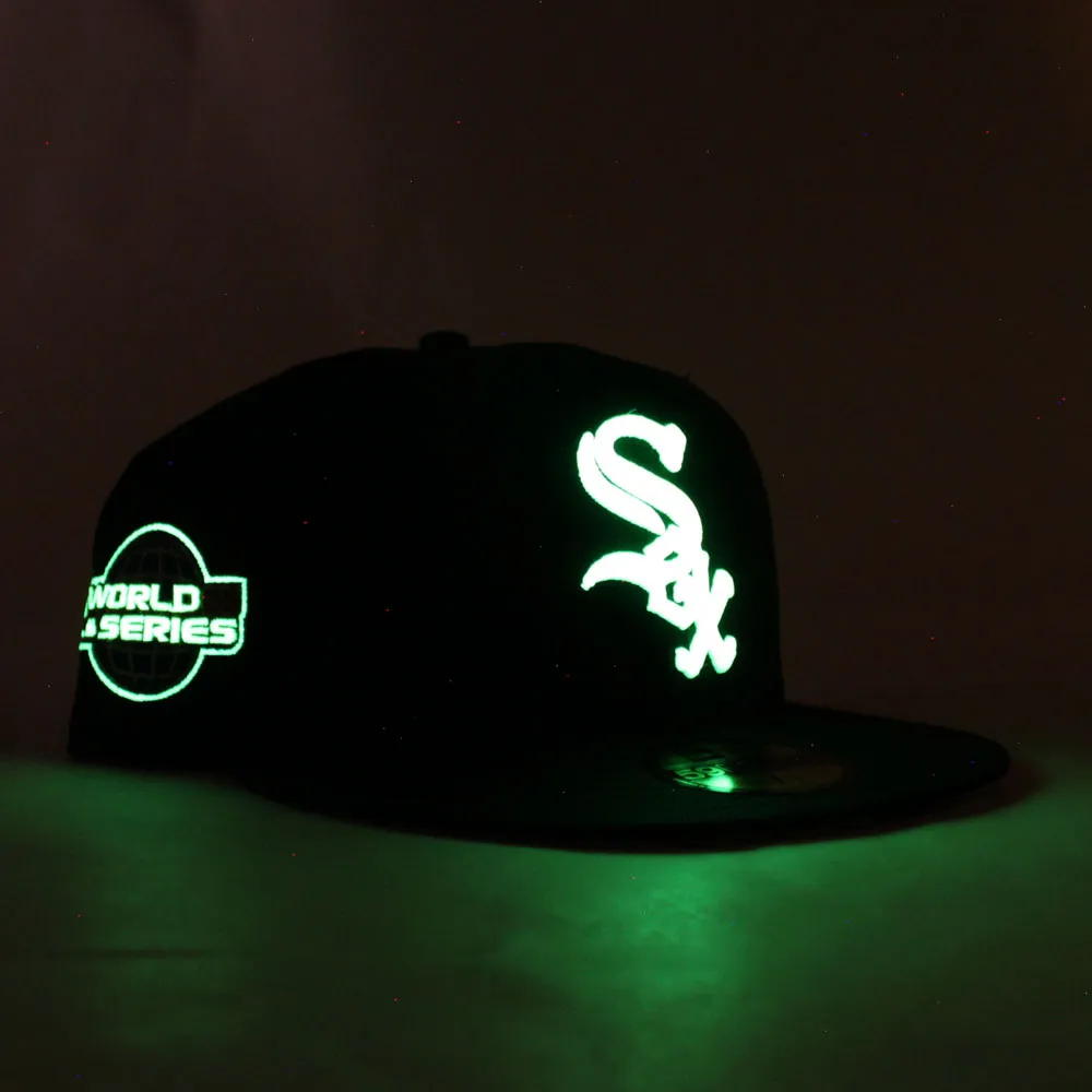 Chicago White Sox 2005 World Series New Era Fitted 59Fifty Hat (Glow in the Dark Logo Black Floral Under Brim)