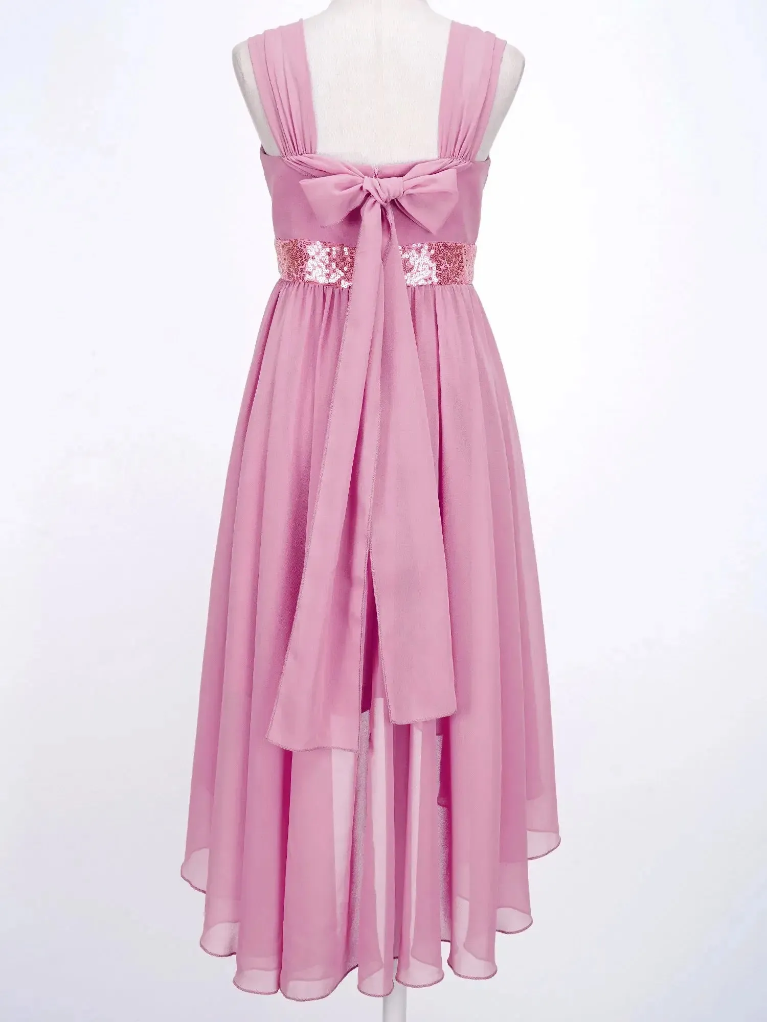 Children Flower Girls Dress Elegant Chiffon Princess Wedding Birthday Formal Party Dress Sleeveless Sequin Hi-low Maxi Gown