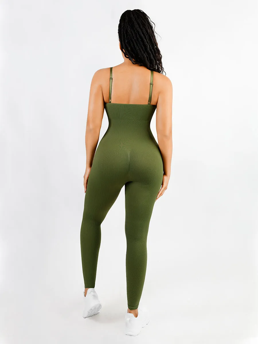 Classic Sage Ribbed Shaping Full Jumpsuit