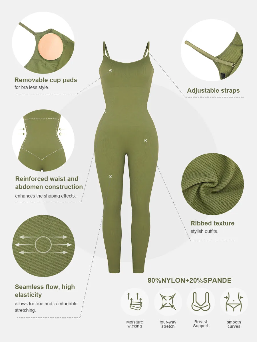 Classic Sage Ribbed Shaping Full Jumpsuit