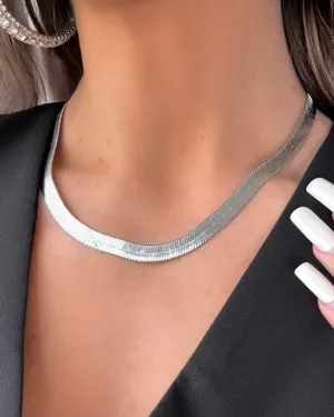 Classic Wide Snake Chain Necklace - Silver