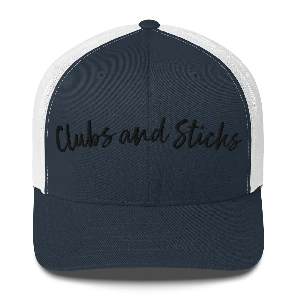 Clubs and Sticks Trucker Cap Embroidered Trucker Cap