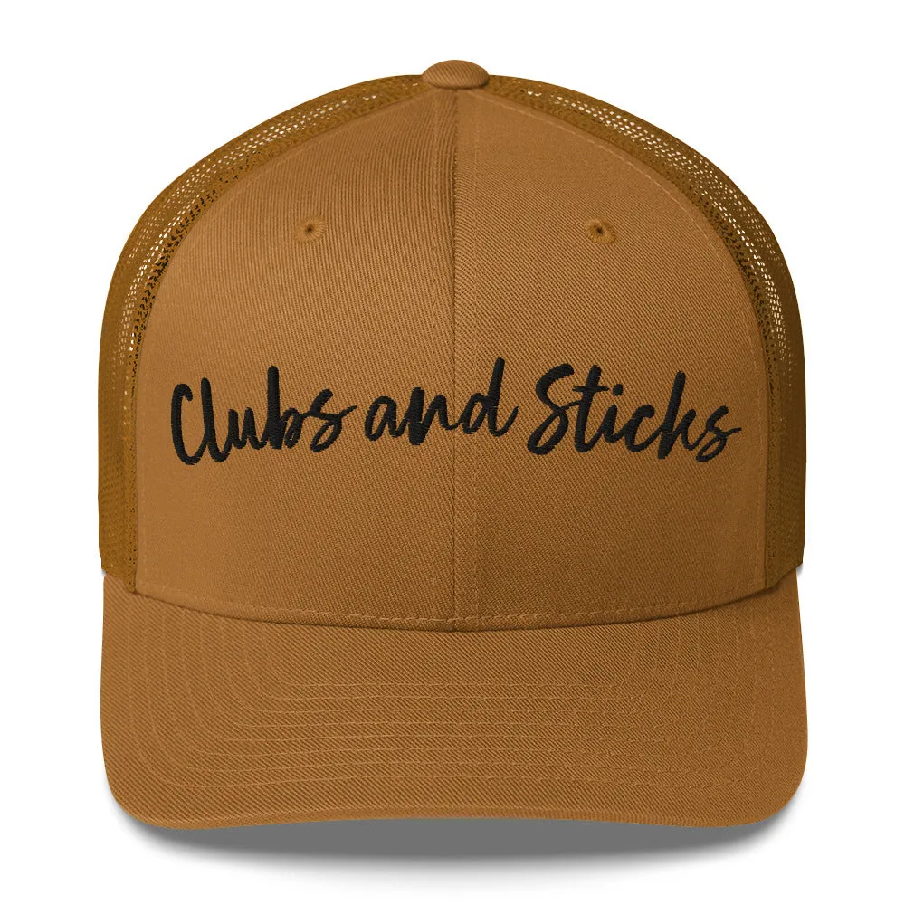 Clubs and Sticks Trucker Cap Embroidered Trucker Cap