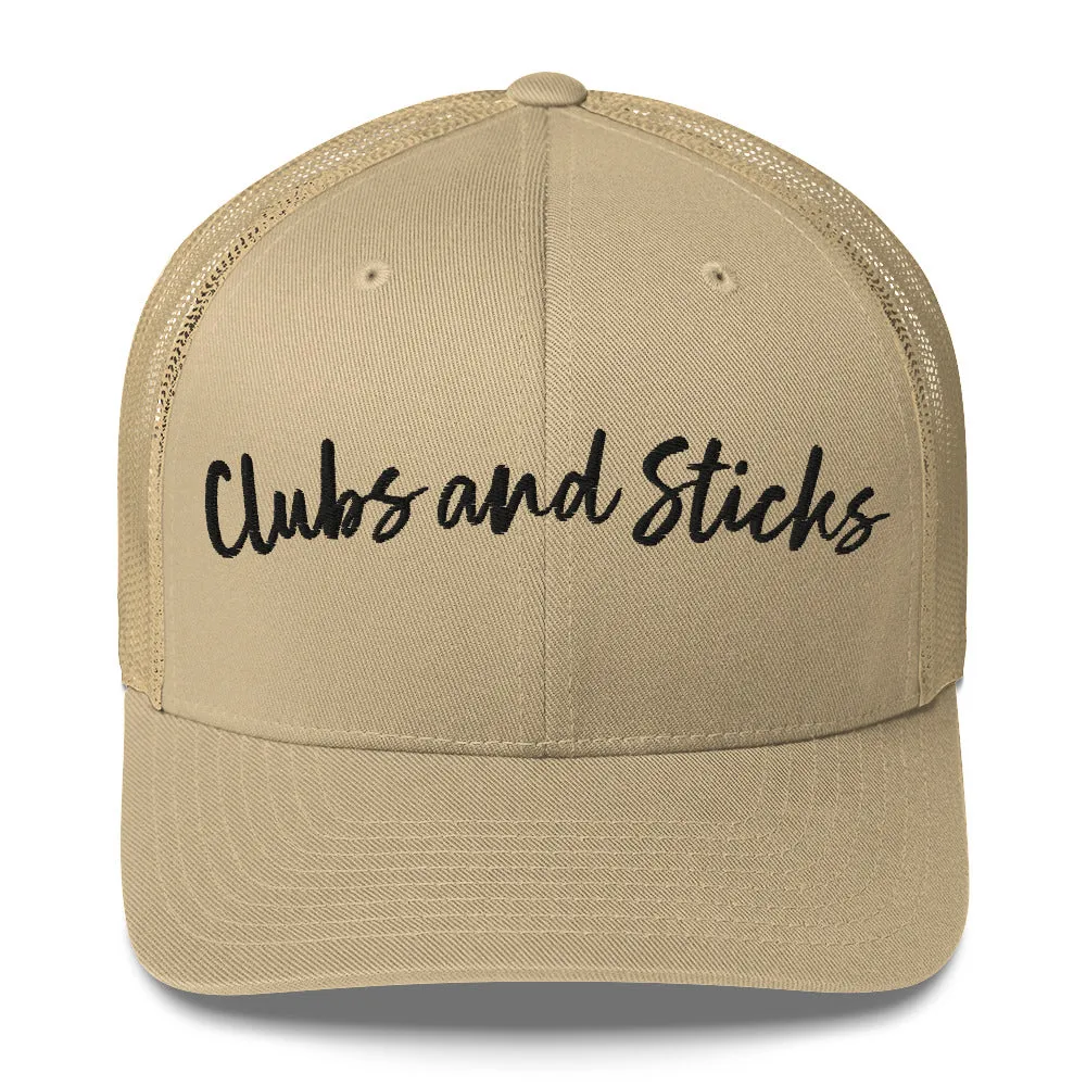 Clubs and Sticks Trucker Cap Embroidered Trucker Cap