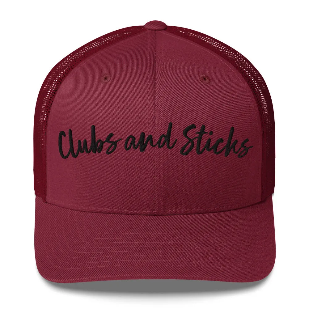 Clubs and Sticks Trucker Cap Embroidered Trucker Cap