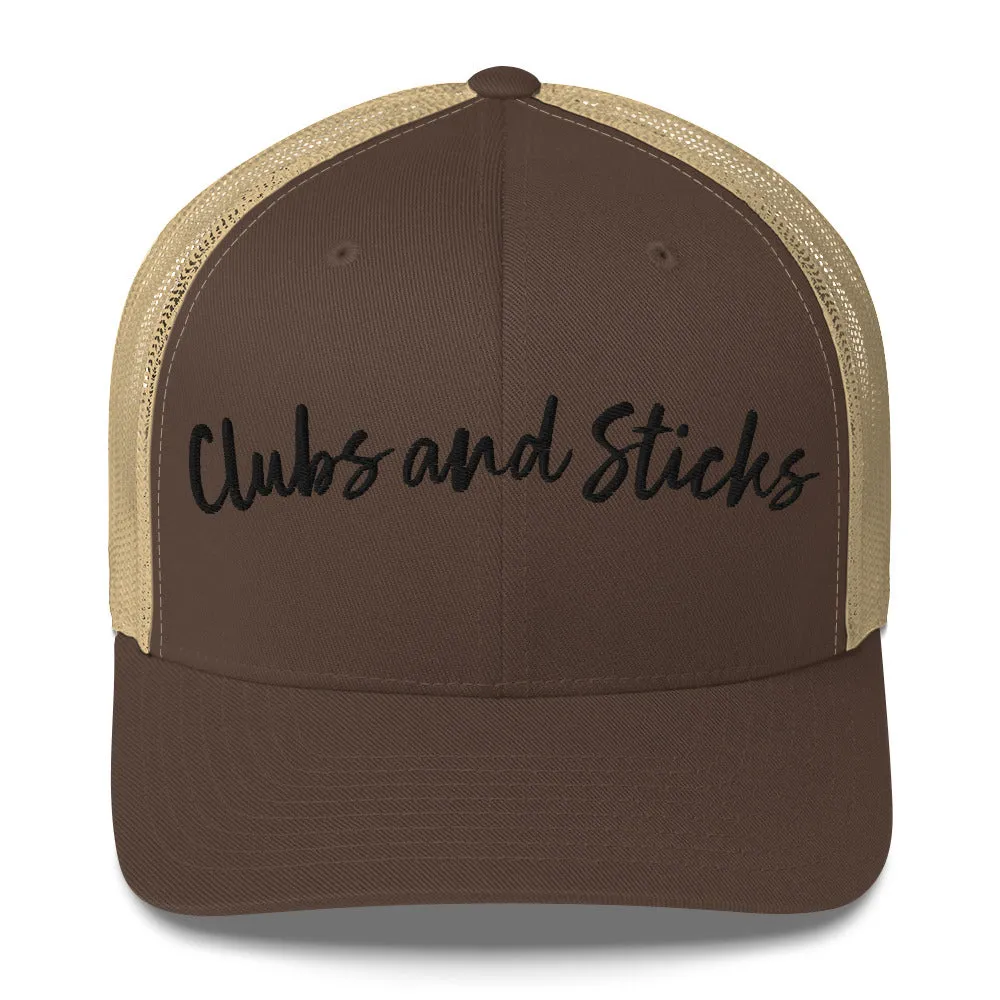 Clubs and Sticks Trucker Cap Embroidered Trucker Cap