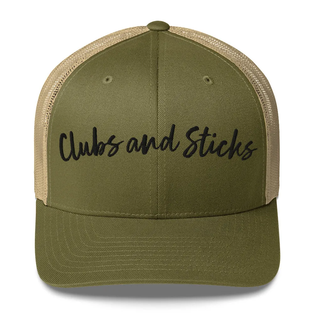 Clubs and Sticks Trucker Cap Embroidered Trucker Cap