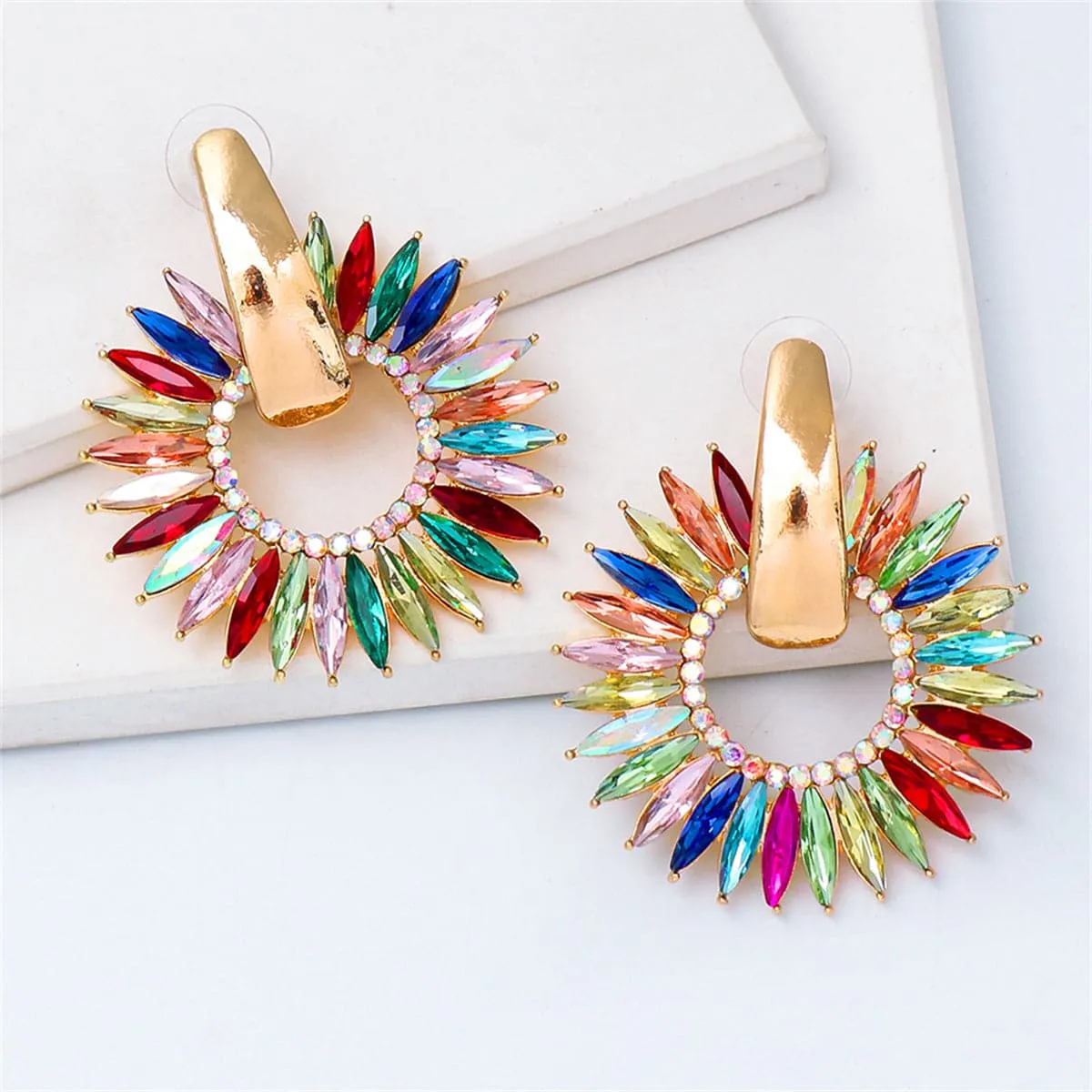 Colored Crystal & Cubic Zirconia 18K Gold-Plated Sunflower Dangle Earring