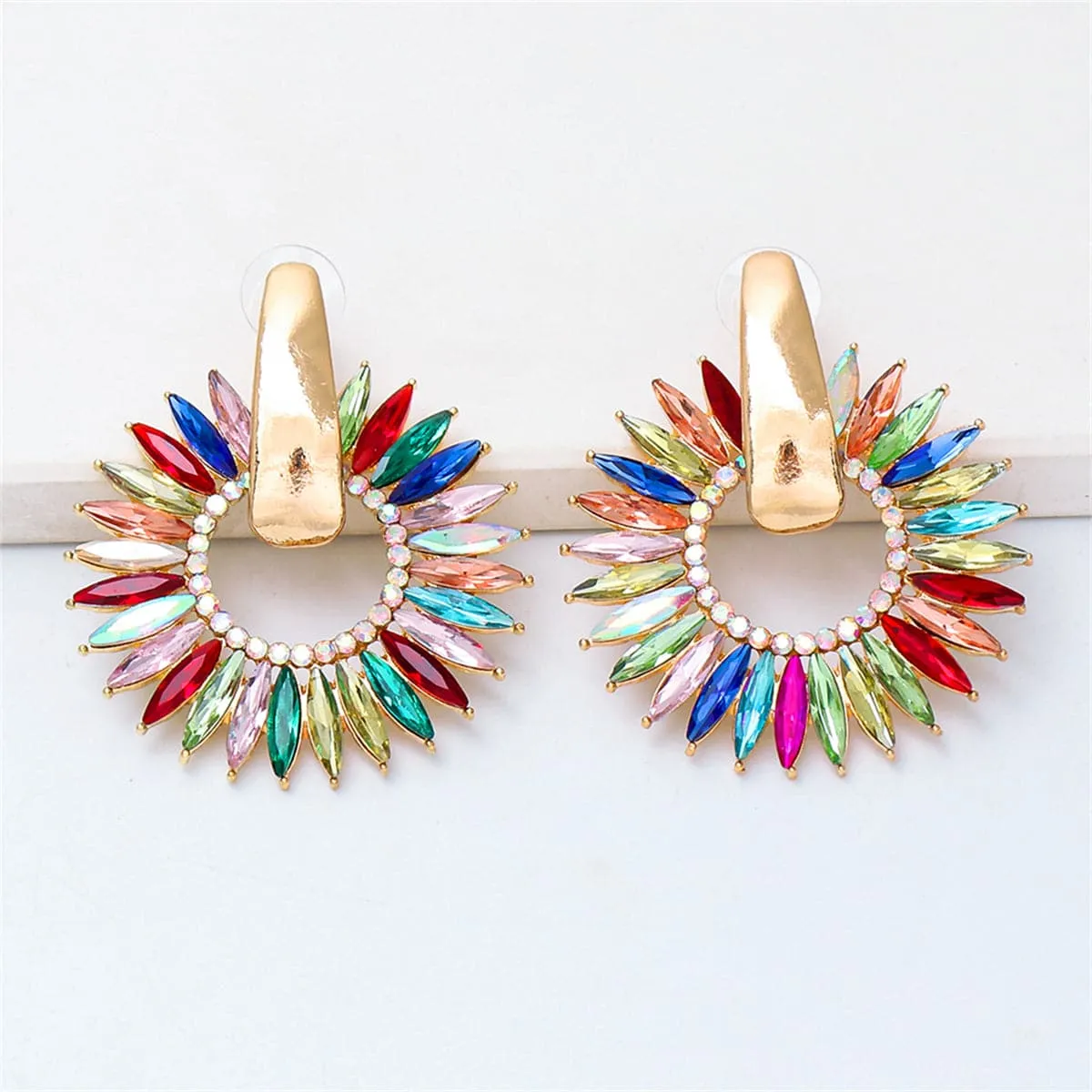 Colored Crystal & Cubic Zirconia 18K Gold-Plated Sunflower Dangle Earring