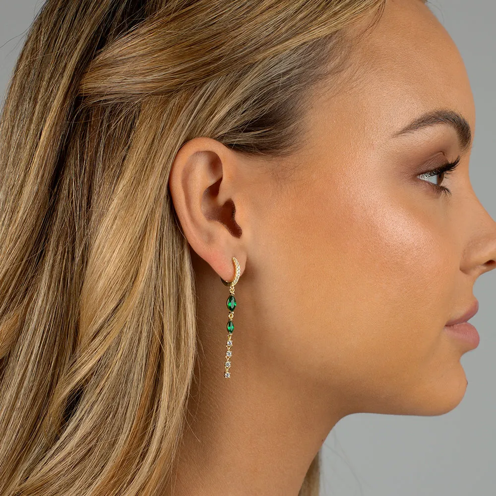 Colored Marquise X Solitaire Drop Huggie Earring