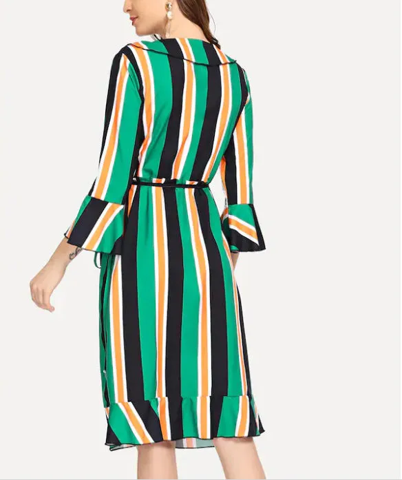Colorful Striped Mid-sleeve Dress