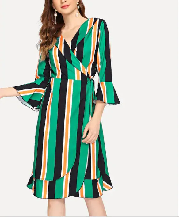 Colorful Striped Mid-sleeve Dress