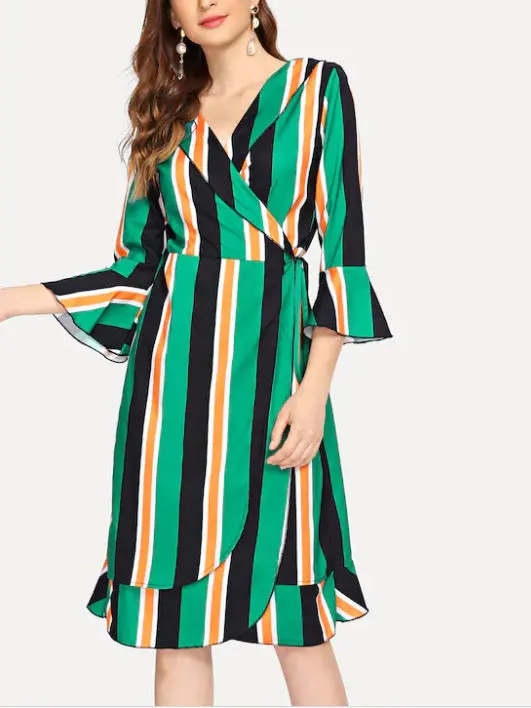 Colorful Striped Mid-sleeve Dress