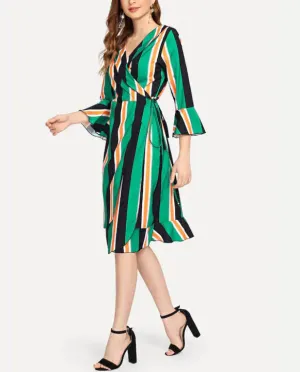 Colorful Striped Mid-sleeve Dress