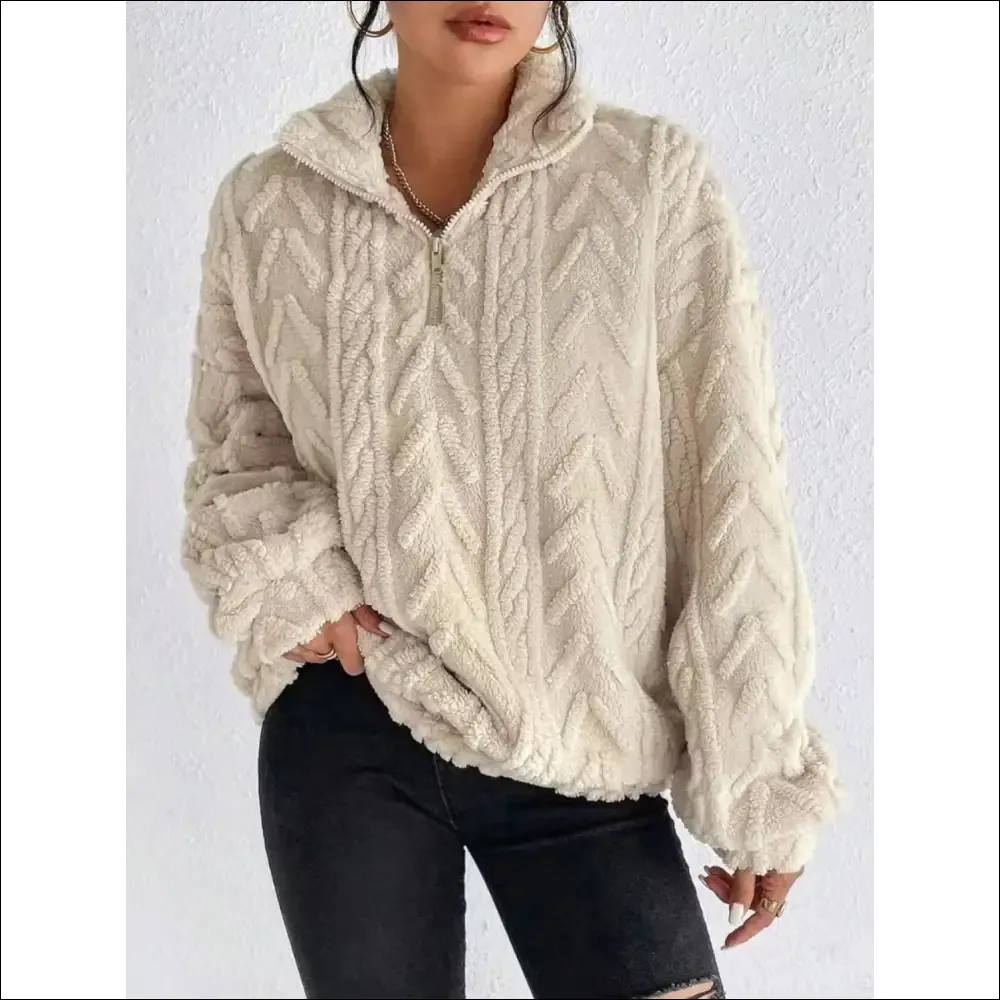 Cozy Chic Fuzzy Quarter Zip Long Sleeve Sweatshirt