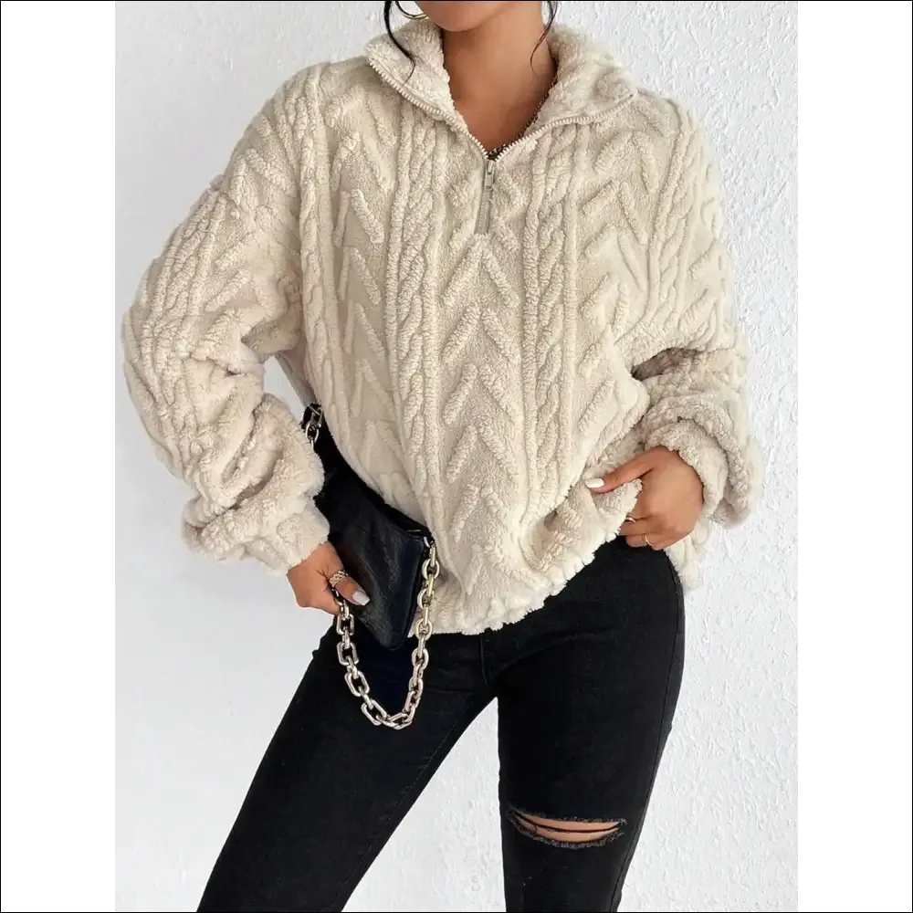 Cozy Chic Fuzzy Quarter Zip Long Sleeve Sweatshirt