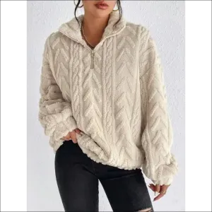 Cozy Chic Fuzzy Quarter Zip Long Sleeve Sweatshirt