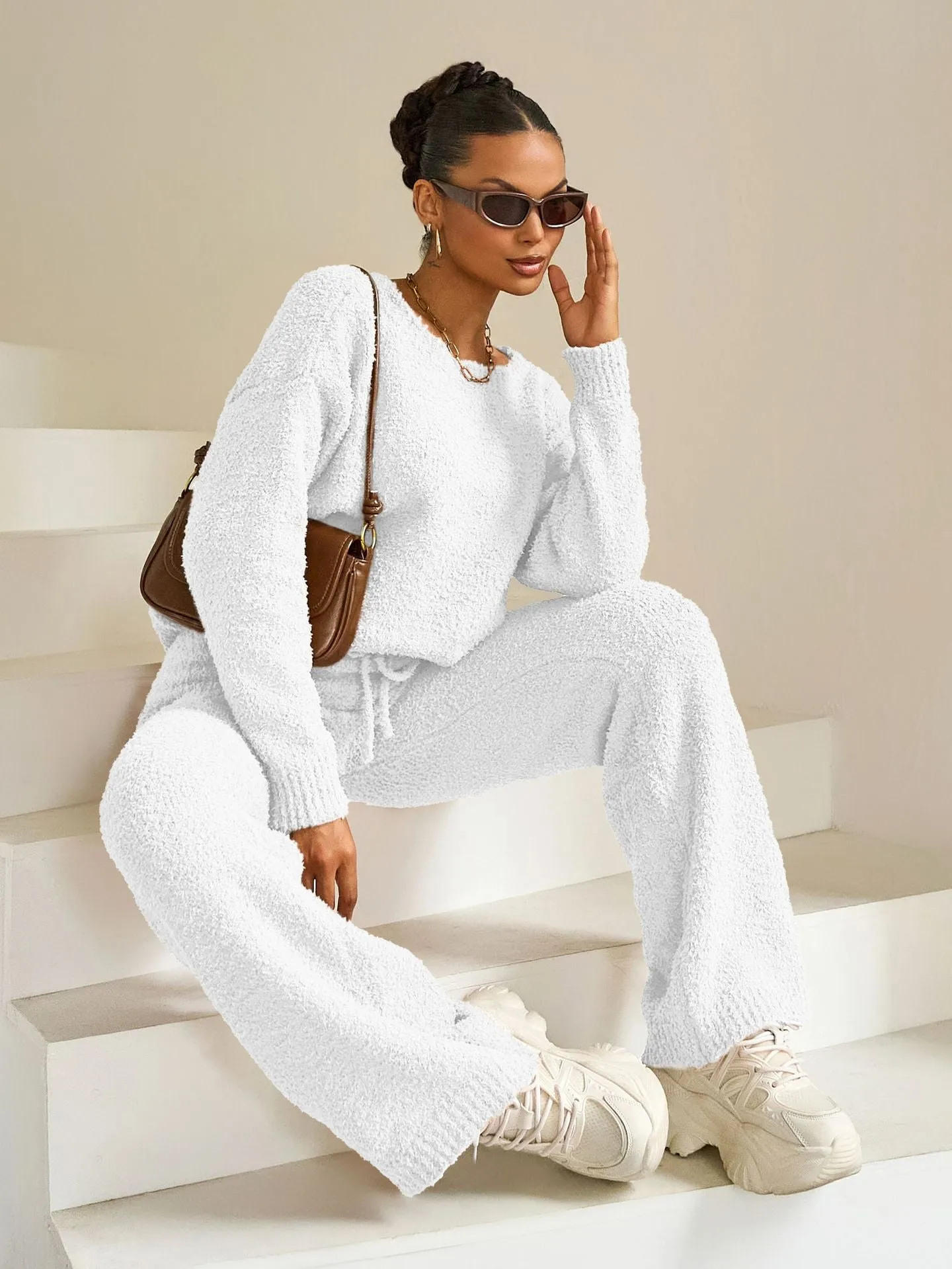 Cozy Solid Color Fleece Two-Piece Set for Effortless Warmth and Style