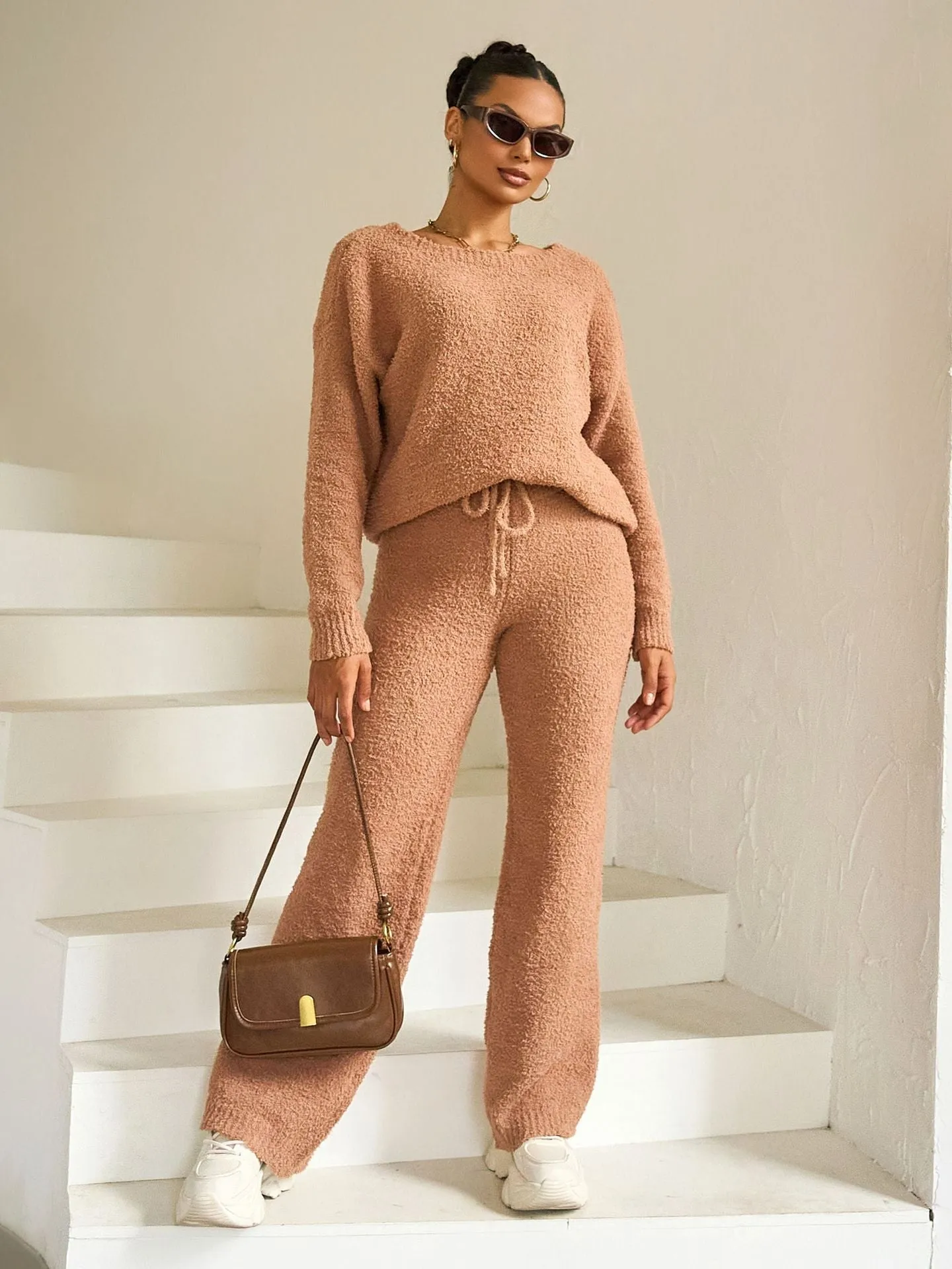 Cozy Solid Color Fleece Two-Piece Set for Effortless Warmth and Style
