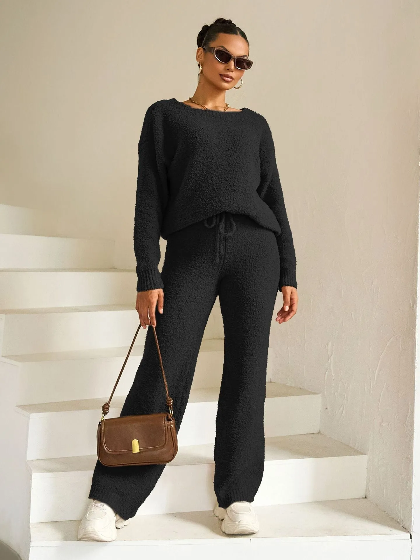 Cozy Solid Color Fleece Two-Piece Set for Effortless Warmth and Style