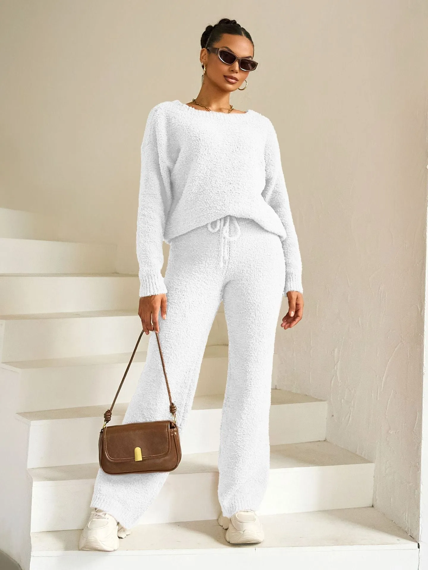 Cozy Solid Color Fleece Two-Piece Set for Effortless Warmth and Style