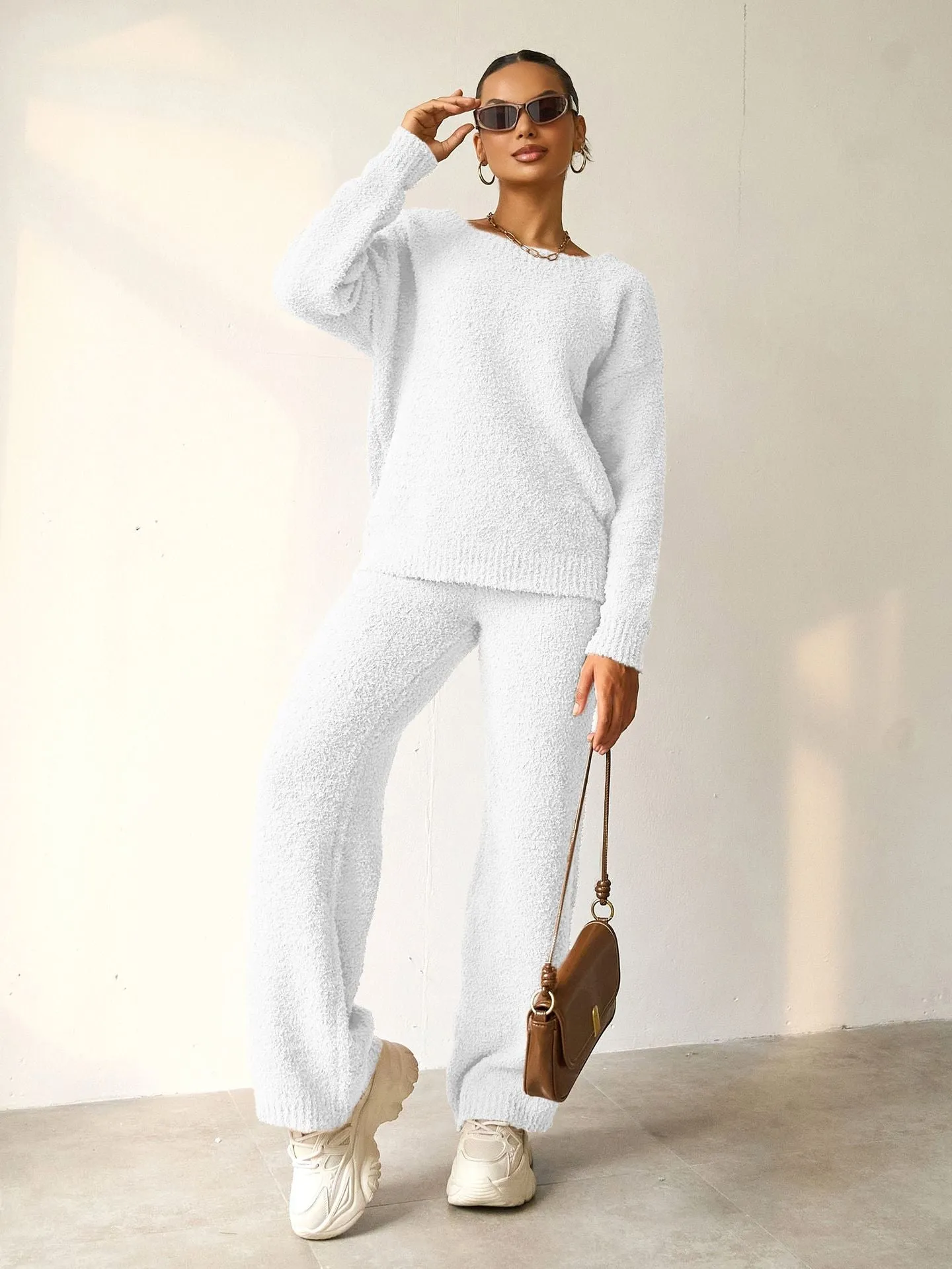 Cozy Solid Color Fleece Two-Piece Set for Effortless Warmth and Style