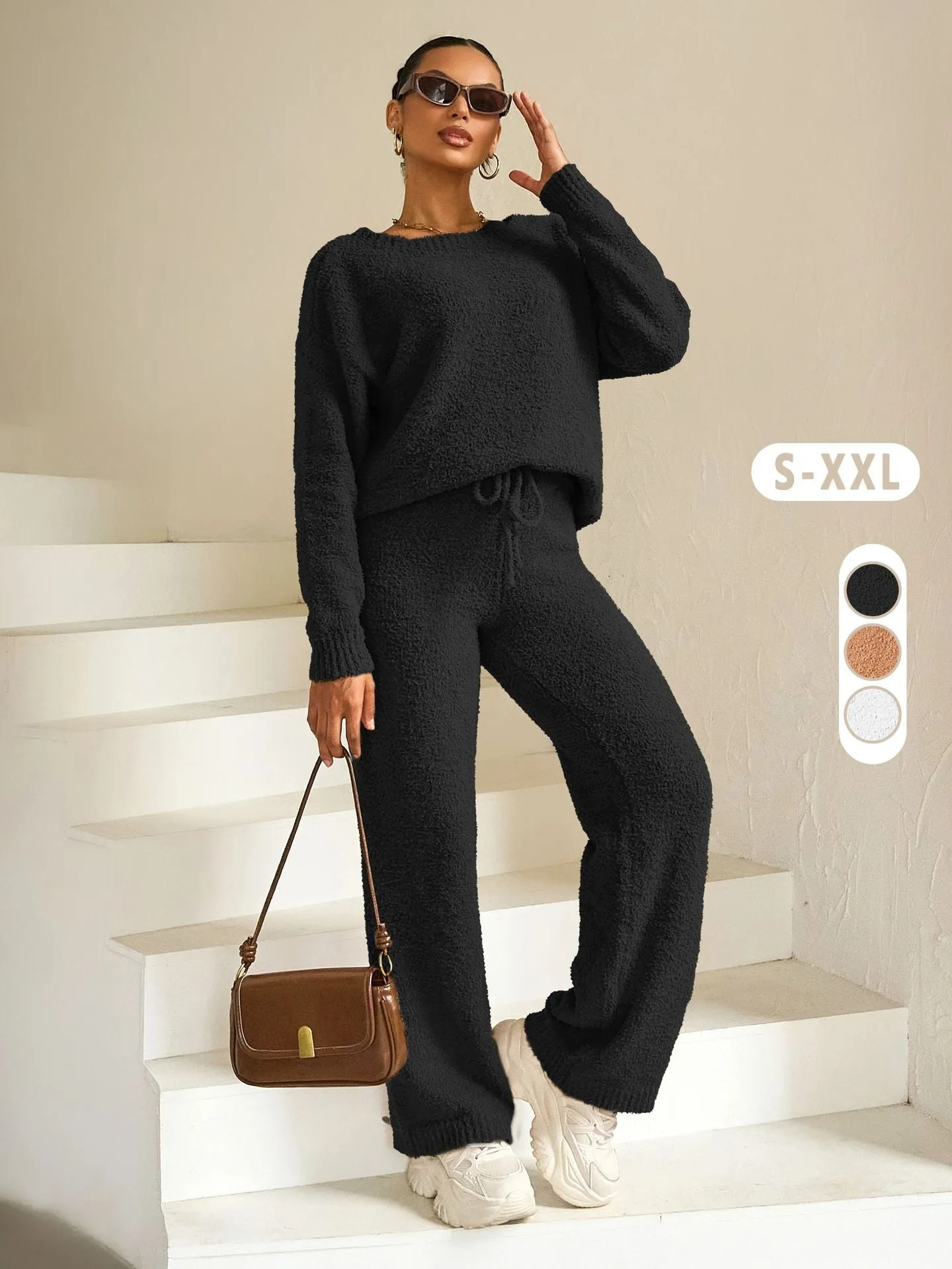 Cozy Solid Color Fleece Two-Piece Set for Effortless Warmth and Style