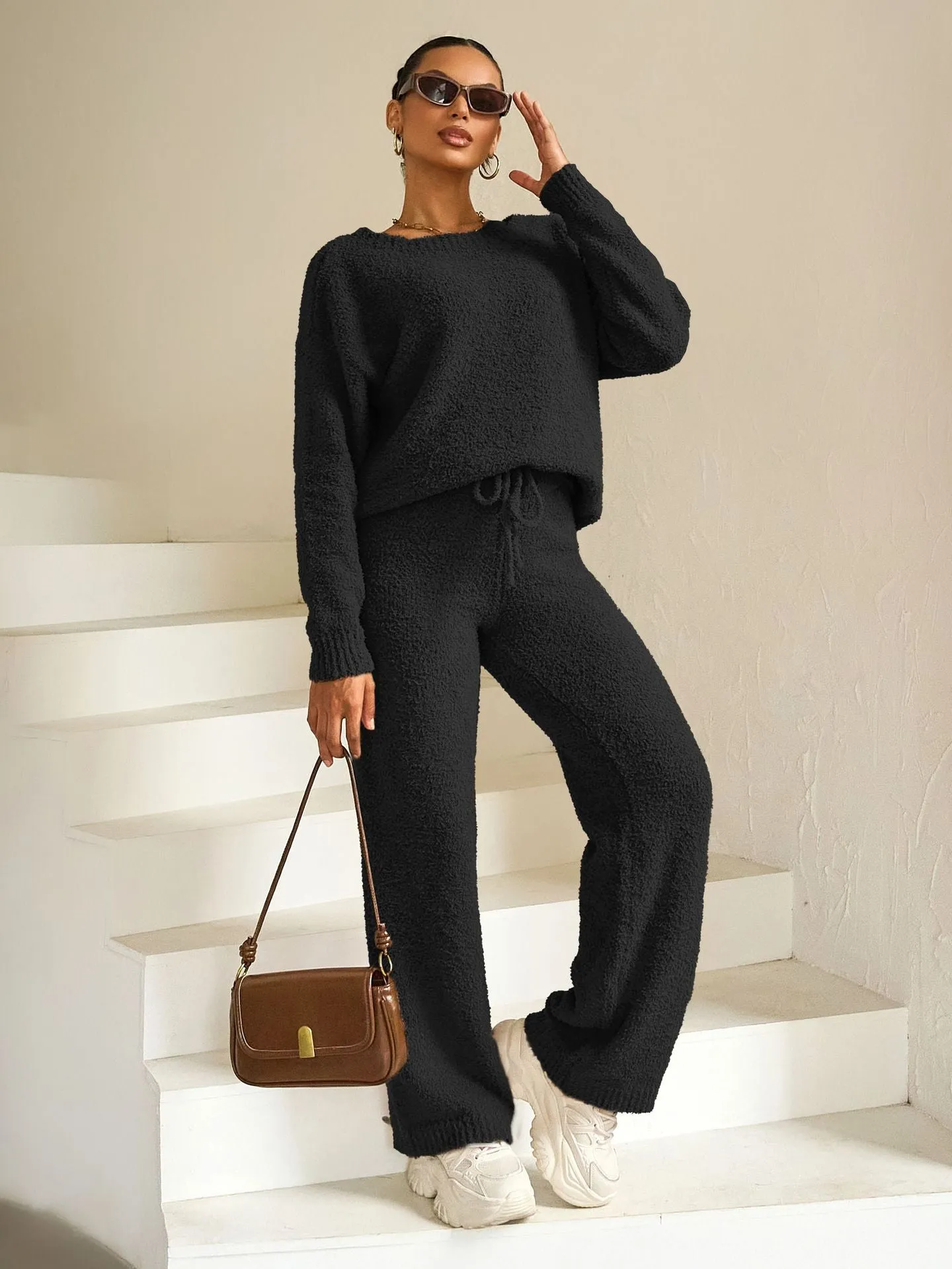 Cozy Solid Color Fleece Two-Piece Set for Effortless Warmth and Style