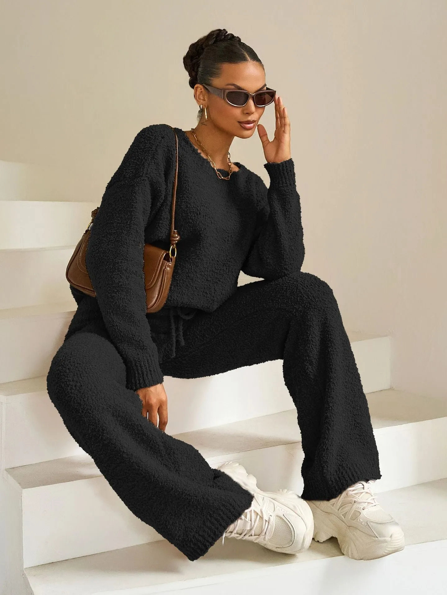 Cozy Solid Color Fleece Two-Piece Set for Effortless Warmth and Style