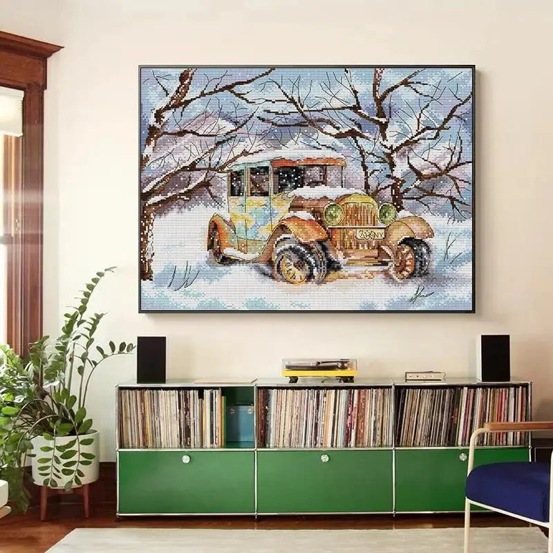 Cross Stitch Winter Classic Car