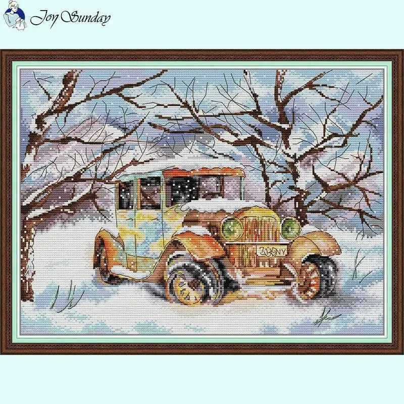 Cross Stitch Winter Classic Car