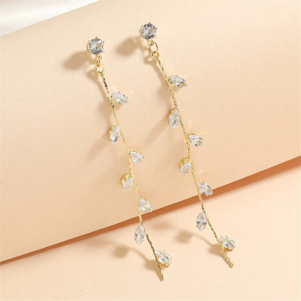 Crystal & 18K Gold-Plated Leaf Strand Drop Earrings