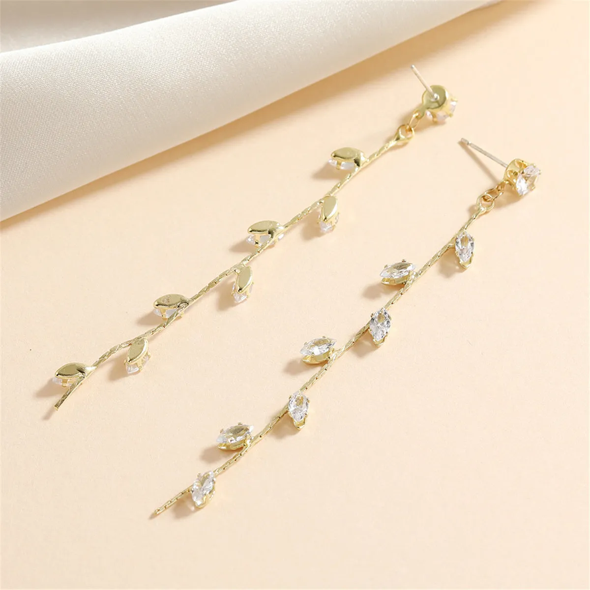 Crystal & 18K Gold-Plated Leaf Strand Drop Earrings
