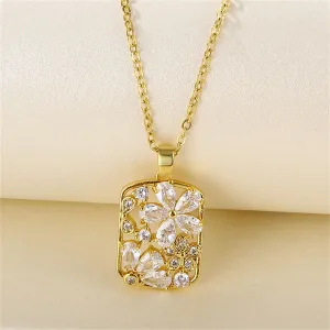 Crystal & Cubic Zirconia Flower Rectangle Pendant Necklace