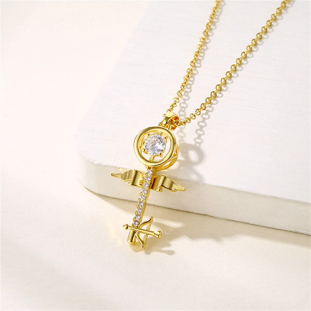 Crystal & Cubic Zirconia Key Pendant Necklace