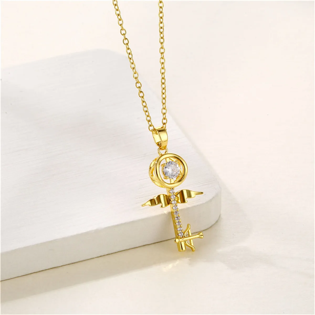 Crystal & Cubic Zirconia Key Pendant Necklace