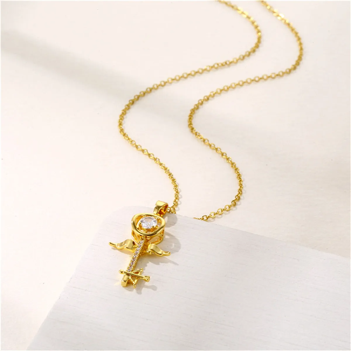Crystal & Cubic Zirconia Key Pendant Necklace