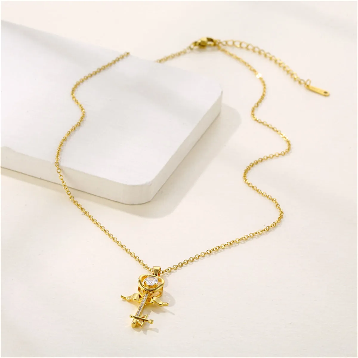 Crystal & Cubic Zirconia Key Pendant Necklace